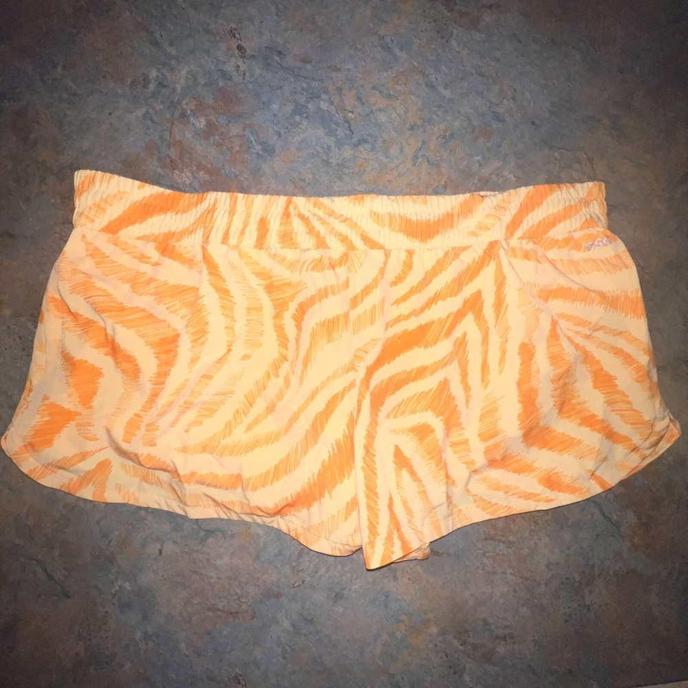 DSG Womens Mid-Rise Stride Run Shorts 2XL Orange Zebra Print, Built-In Briefs 3"
